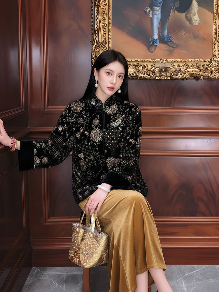 Yailla Versatile Modern Chinese Retro Style High-End Feel Trending This Year Luxurious and Elegant Heavy-Duty Embroidered Cotton-Padded Jacket/Coat for Women Niche Design Tang Coat Suit - Image 4